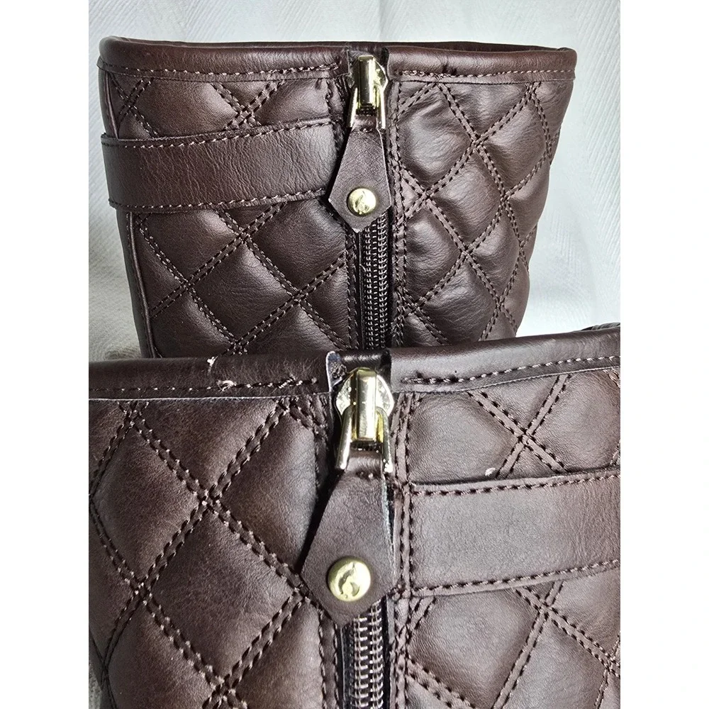 Women's Sporto Faux Fur‎ Lined Gold Buckles Quilted Brown Boots 